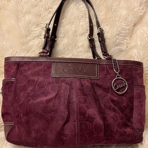 Purple suede Coach tote